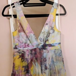 BCBG Floral V Neck Ruffle Dress - Size 02